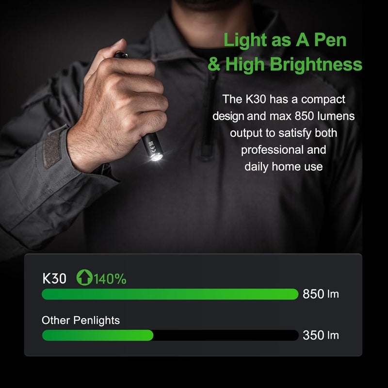 NEXTORCH K30 Pen Light, 850 Lumen Rechargeable Pocket Flashlight for Outdoor Use, Night Patrol, Vehicle Overhaul, ID Check, Power Outage Lighting, Camping Lighting, Professional Gift - Image 2